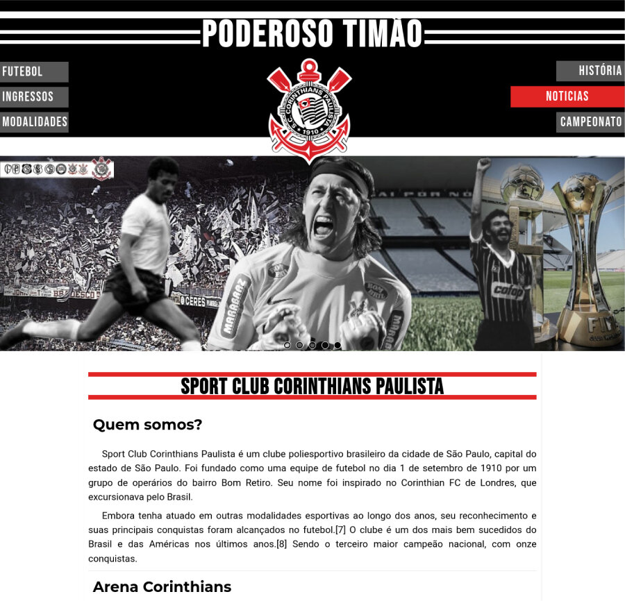 página home do corinthians